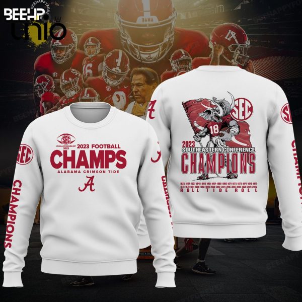 2023 SEC Football Alabama Crimson Tide White Conference Champions Hoodie 3D