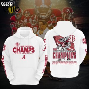 2023 SEC Football Alabama Crimson Tide White Conference Champions Hoodie 3D