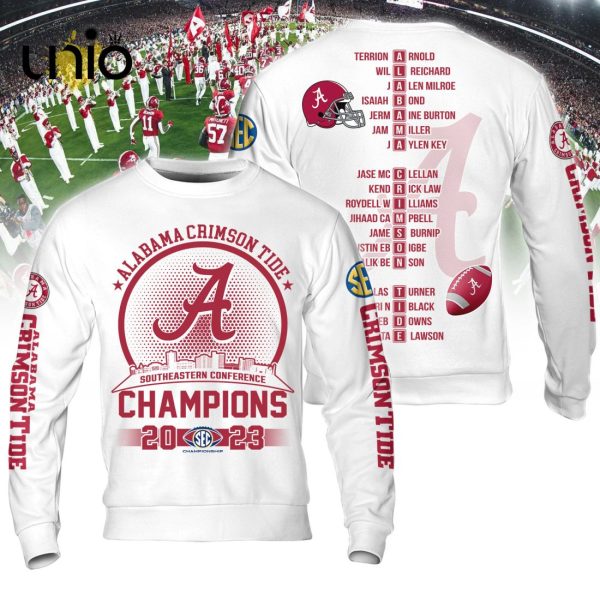 SEC Football 2023 Conference Alabama Crimson Tide White Champions Hoodie 3D