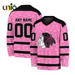 Custom NHL Chicago Blackhawks Special Pink V-neck Long Sleeve