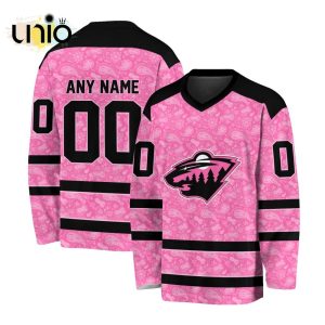 Custom NHL Minnesota Wild Special Pink V-neck Long Sleeve