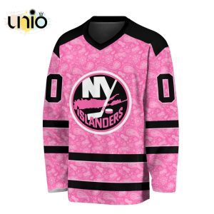 Custom NHL New York Islanders Special Pink V-neck Long Sleeve