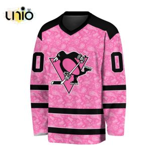 Custom NHL Pittsburgh Penguins Special Pink V-neck Long Sleeve