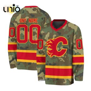 Custom NHL Calgary Flames Special Camo Design V-neck Long Sleeve