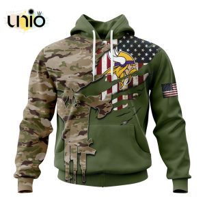 Custom NFL Minnesota Vikings Special Camo Design For Veterans Day Hoodie 3D