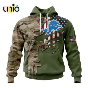 Custom NFL Detroit Lions Special Camo Design For Veterans Day Hoodie 3D