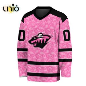 Custom NHL Minnesota Wild Special Pink V-neck Long Sleeve