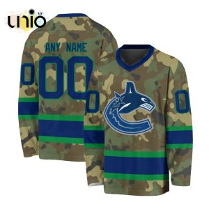 Custom NHL Vancouver Canucks Special Camo Design V-neck Long Sleeve