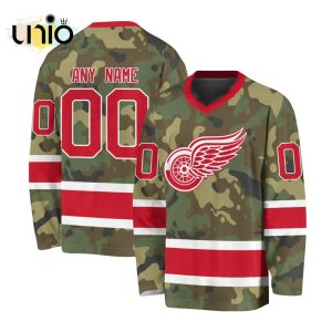 Custom NHL Detroit Red Wings Special Camo Design V-neck Long Sleeve