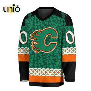 Custom NHL Calgary Flames Special St.Patrick’s Day Design Vneck Long Sleeve