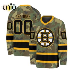 Custom NHL Boston Bruins Special Camo Design V-neck Long Sleeve