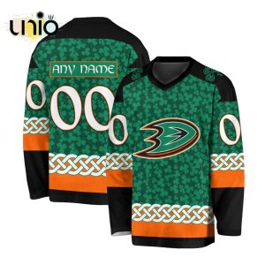 Custom NHL Anaheim Ducks Special St.Patrick’s Day Design Vneck Long Sleeve