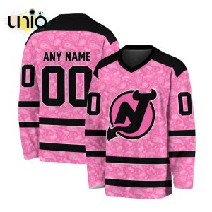 Custom NHL New Jersey Devils Special Pink V-neck Long Sleeve