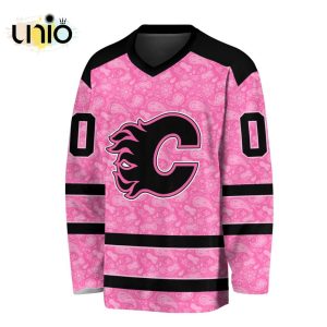 Custom NHL Calgary Flames Special Pink V-neck Long Sleeve