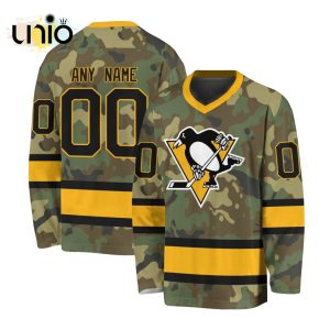 Custom NHL Pittsburgh Penguins Special Camo Design V-neck Long Sleeve