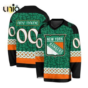 Custom NHL New York Rangers Special St.Patrick’s Day Design Vneck Long Sleeve