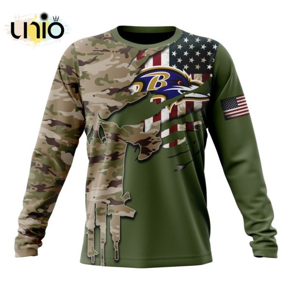 Custom NFL Baltimore Ravens Special Camo Design For Veterans Day Hoodie 3D