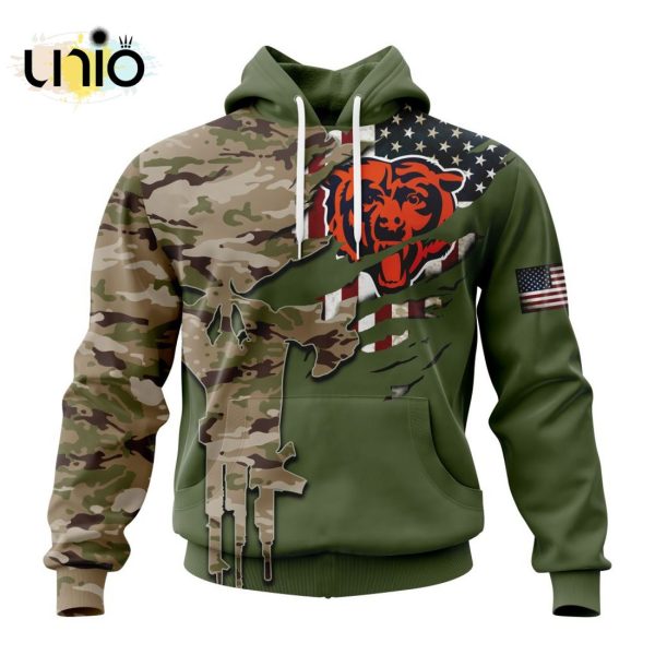 Custom NFL Chicago Bears Special Camo Design For Veterans Day Hoodie 3D