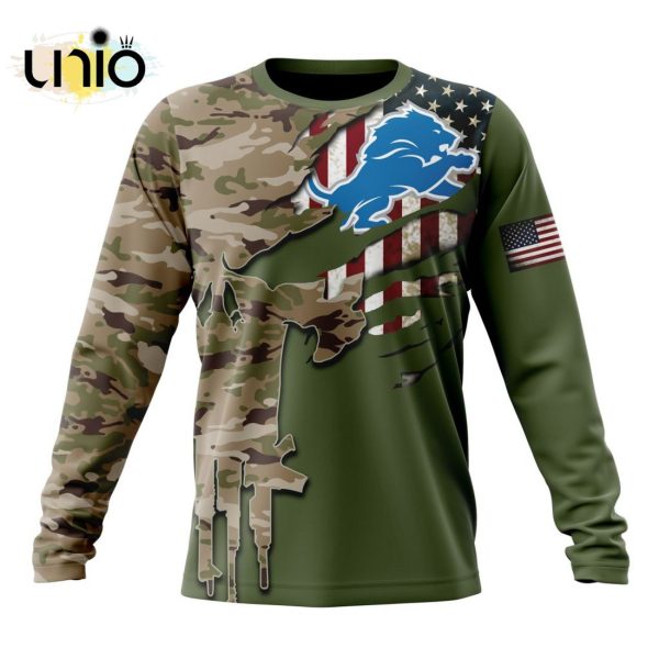 Custom NFL Detroit Lions Special Camo Design For Veterans Day Hoodie 3D