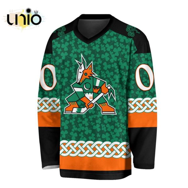 Custom NHL Arizona Coyotes Special St.Patrick’s Day Design Vneck Long Sleeve