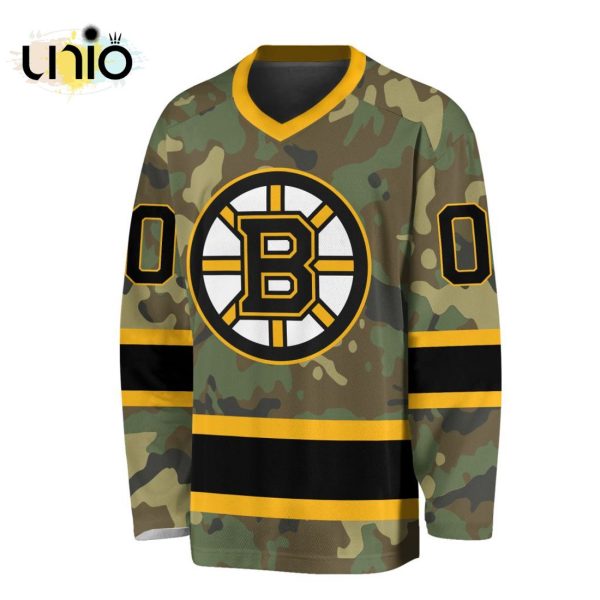 Custom NHL Boston Bruins Special Camo Design V-neck Long Sleeve