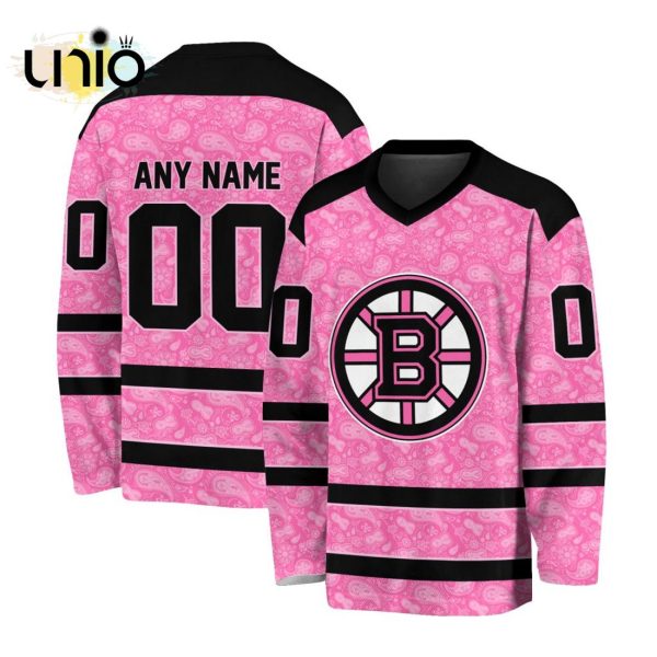 Custom NHL Boston Bruins Special Pink V-neck Long Sleeve