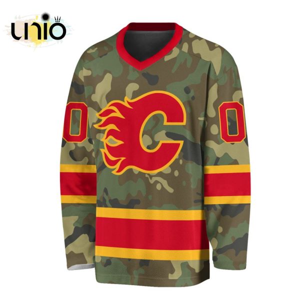 Custom NHL Calgary Flames Special Camo Design V-neck Long Sleeve