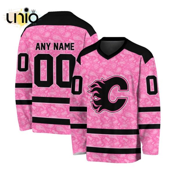 Custom NHL Calgary Flames Special Pink V-neck Long Sleeve