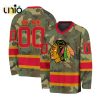 Custom NHL Chicago Blackhawks Special Pink V-neck Long Sleeve