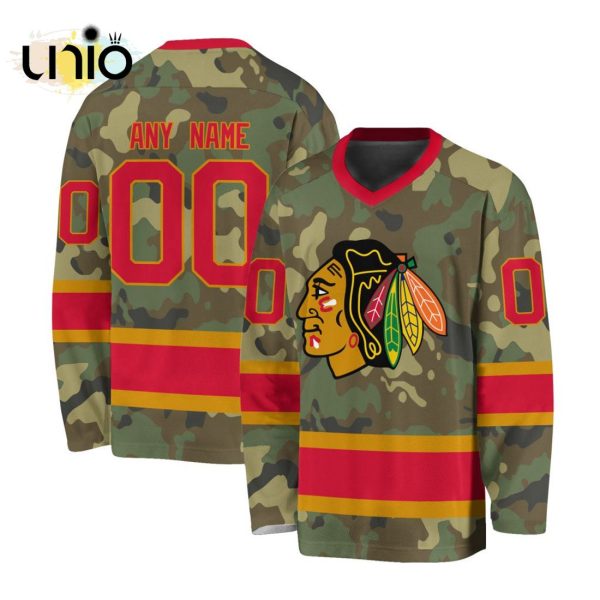 Custom NHL Chicago Blackhawks Special Camo Design V-neck Long Sleeve