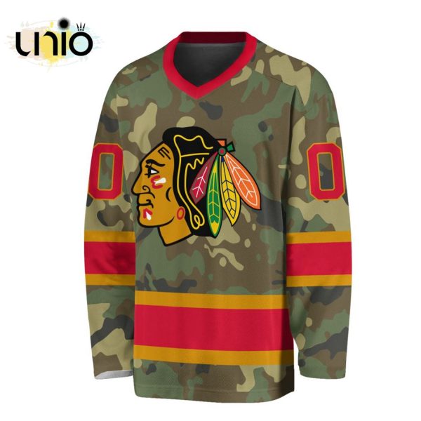 Custom NHL Chicago Blackhawks Special Camo Design V-neck Long Sleeve