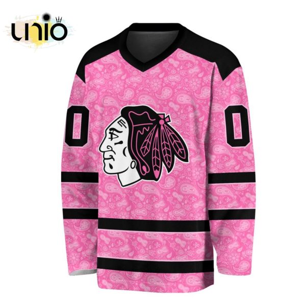 Custom NHL Chicago Blackhawks Special Pink V-neck Long Sleeve