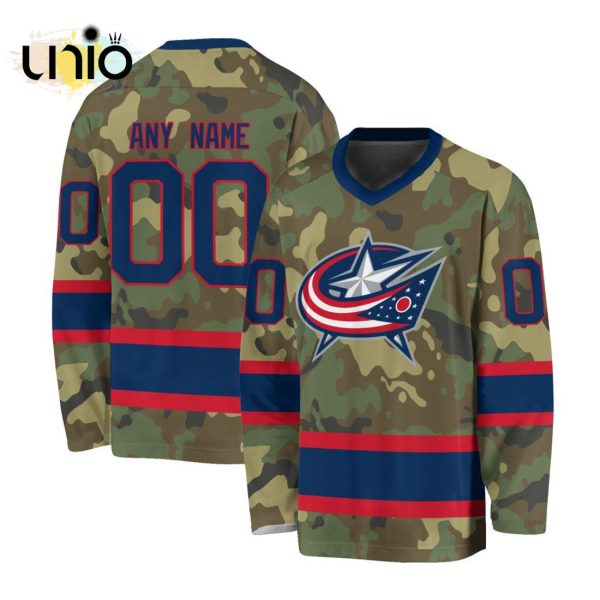 Custom NHL Columbus Blue Jackets Special Camo Design V-neck Long Sleeve