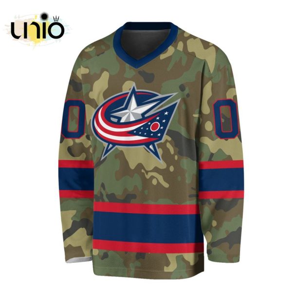 Custom NHL Columbus Blue Jackets Special Camo Design V-neck Long Sleeve