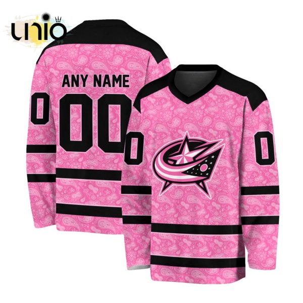 Custom NHL Columbus Blue Jackets Special Pink V-neck Long Sleeve