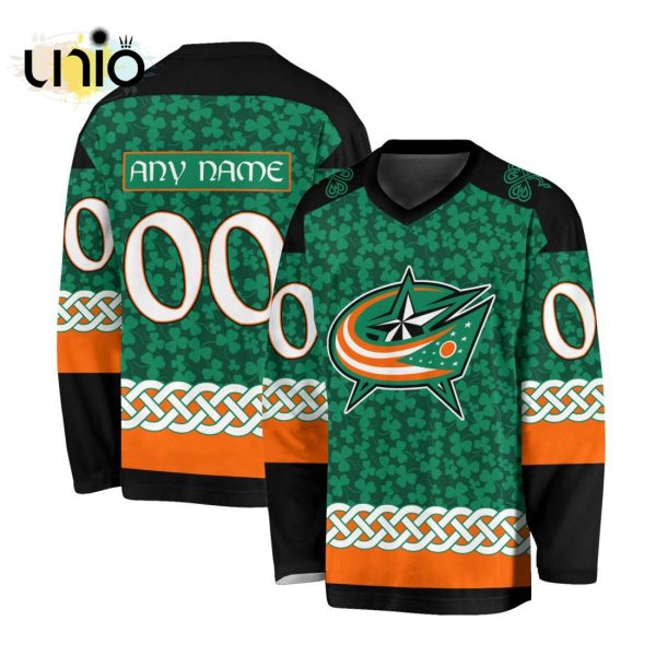 Custom NHL Columbus Blue Jackets Special St.Patrick’s Day Design Vneck Long Sleeve