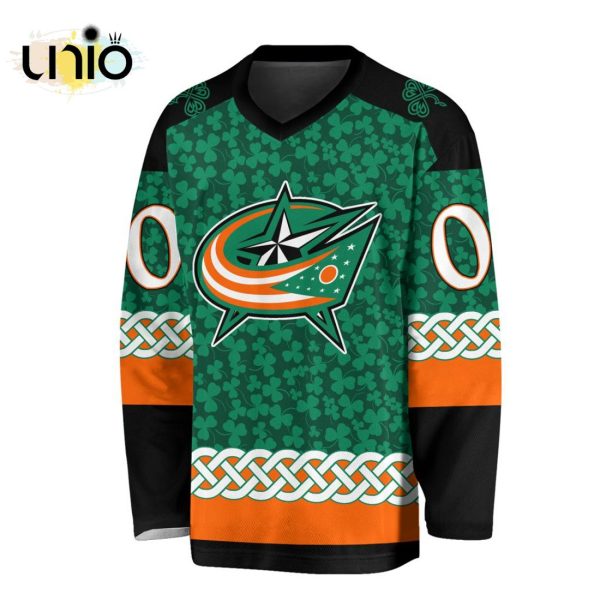 Custom NHL Columbus Blue Jackets Special St.Patrick’s Day Design Vneck Long Sleeve