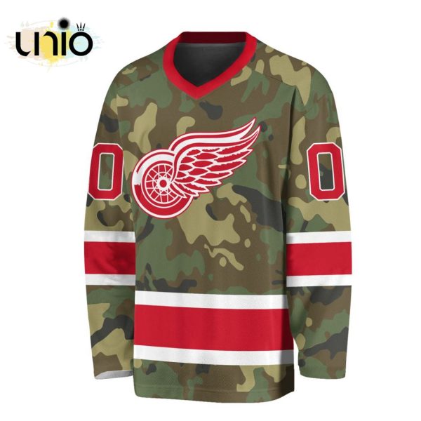 Custom NHL Detroit Red Wings Special Camo Design V-neck Long Sleeve