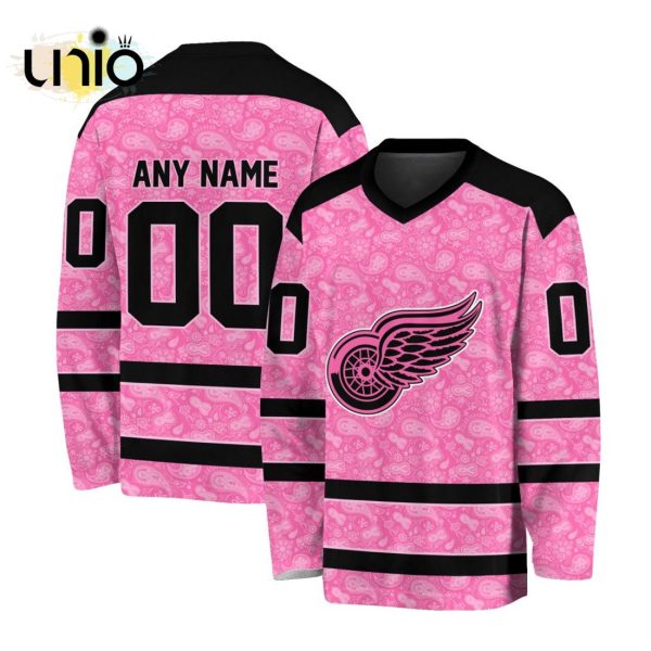 Custom NHL Detroit Red Wings Special Pink V-neck Long Sleeve