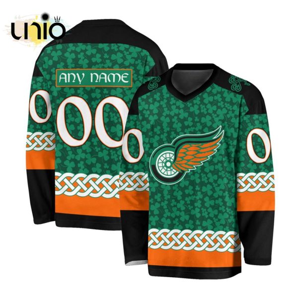 Custom NHL Detroit Red Wings Special St.Patrick’s Day Design Vneck Long Sleeve