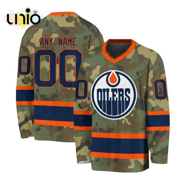 Custom NHL Edmonton Oilers Special Camo Design V-neck Long Sleeve