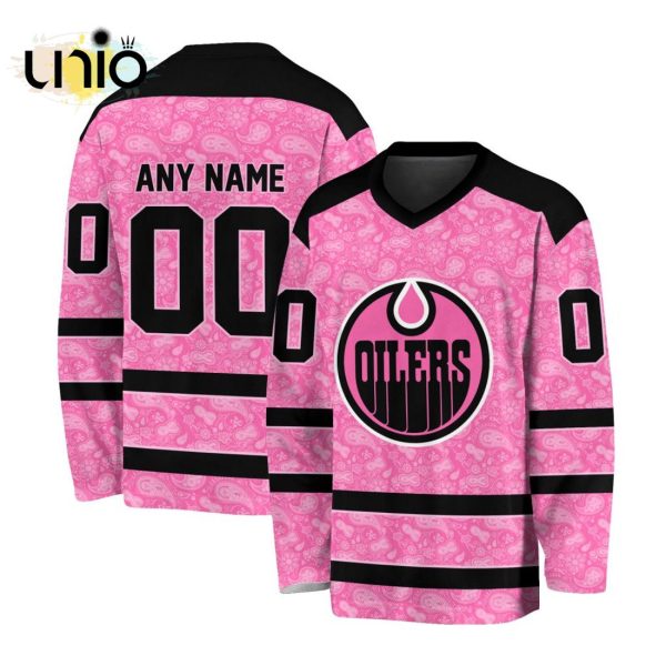 Custom NHL Edmonton Oilers Special Pink V-neck Long Sleeve