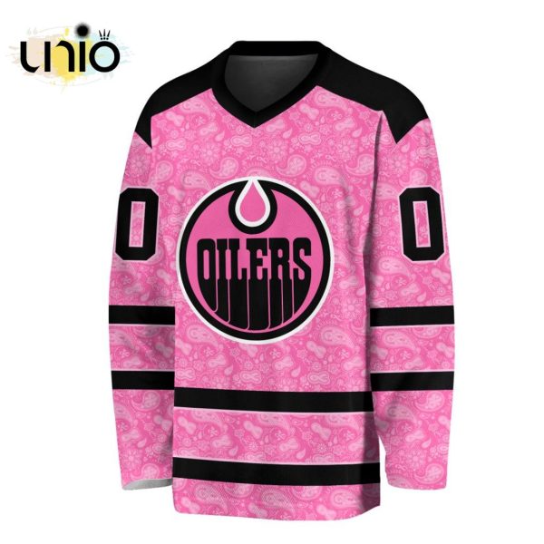 Custom NHL Edmonton Oilers Special Pink V-neck Long Sleeve