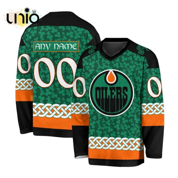 Custom NHL Edmonton Oilers Special St.Patrick’s Day Design Vneck Long Sleeve