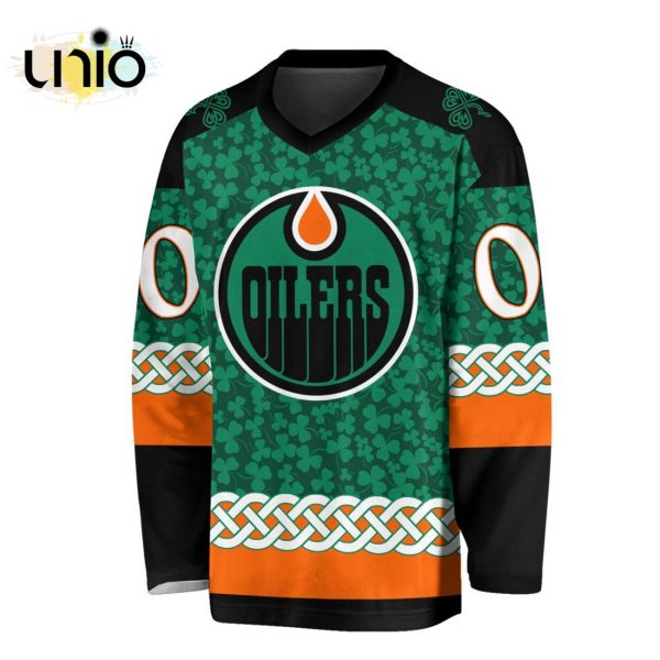 Custom NHL Edmonton Oilers Special St.Patrick’s Day Design Vneck Long Sleeve