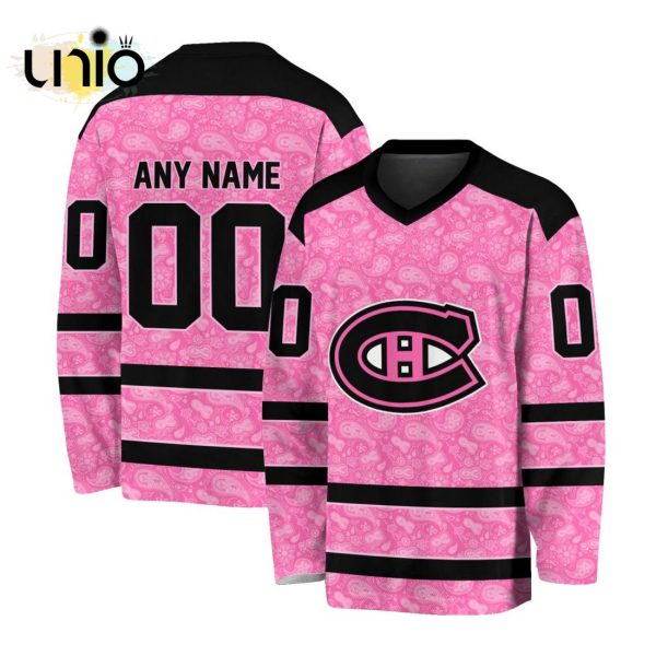 Custom NHL Montreal Canadiens Special Pink V-neck Long Sleeve