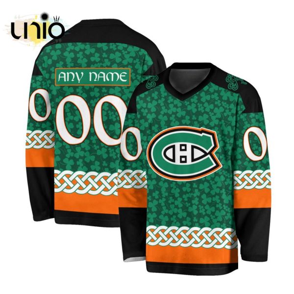 Custom NHL Montreal Canadiens Special St.Patrick’s Day Design Vneck Long Sleeve