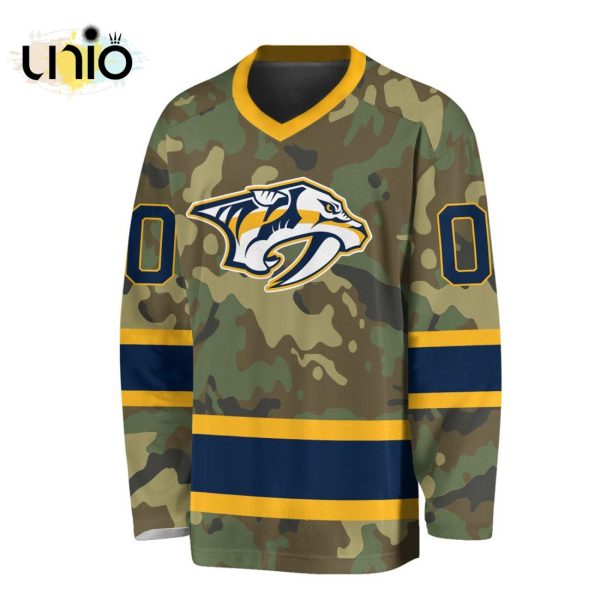 Custom NHL Nashville Predators Special Camo Design V-neck Long Sleeve