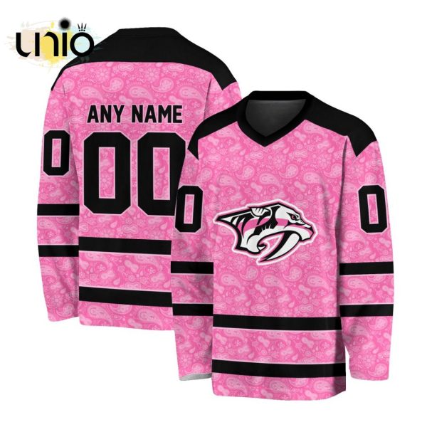 Custom NHL Nashville Predators Special Pink V-neck Long Sleeve