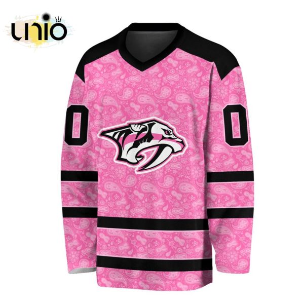 Custom NHL Nashville Predators Special Pink V-neck Long Sleeve